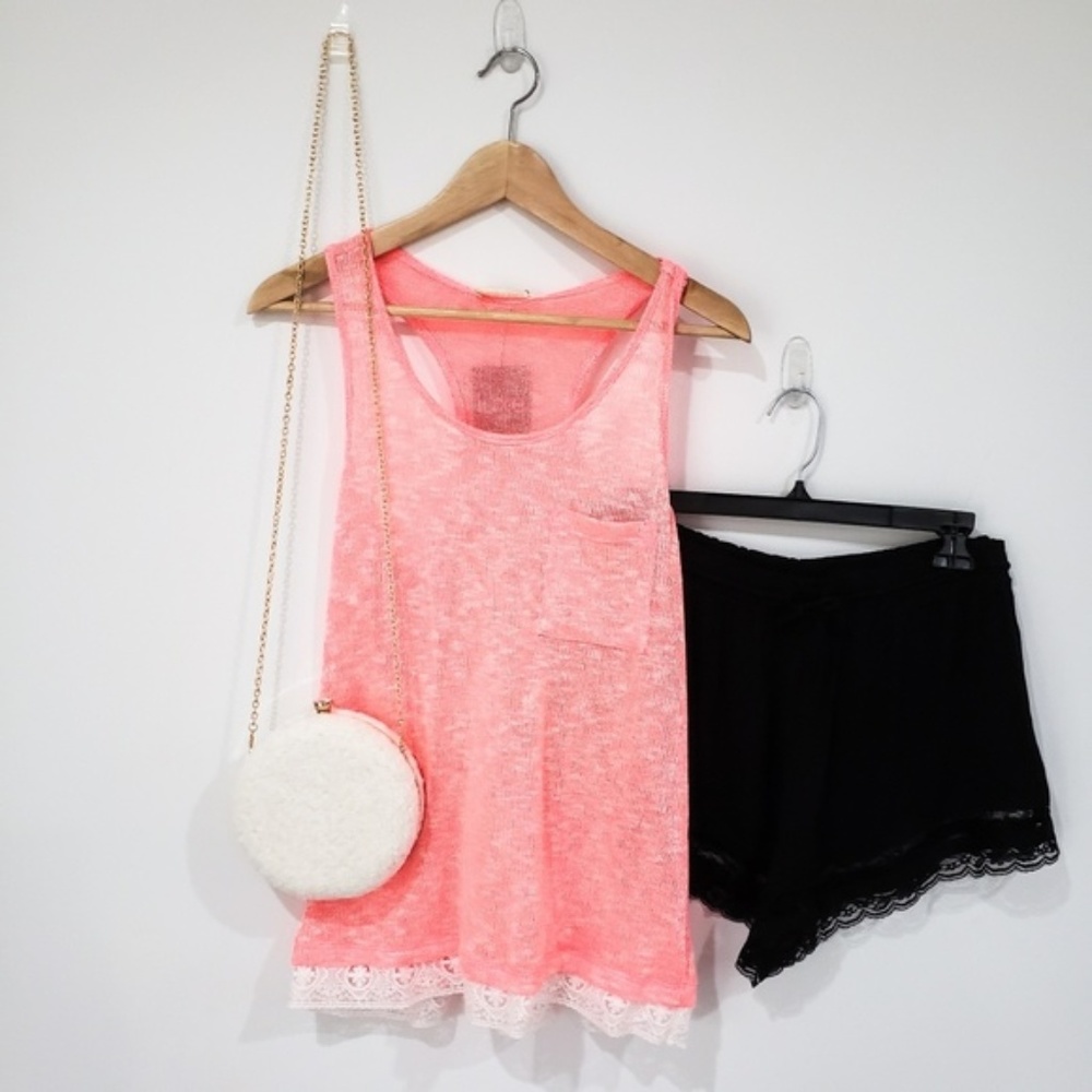 Teri Lace Trim Tank (Bright Pink)